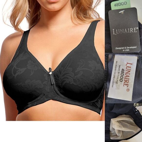 NEW 48DDD LUNAIRE lifting shaping seamless black stretch lace bra 48 F 48F NWT - Picture 1 of 8